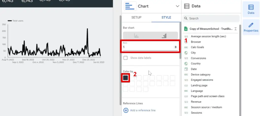 Changing the number of bars and the color of the bars