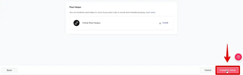 Completing the TikTok pixel setup