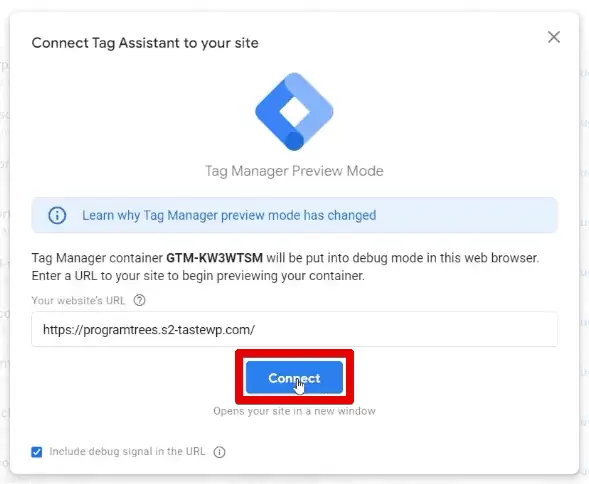 Connecting the Tag Assistant to your website