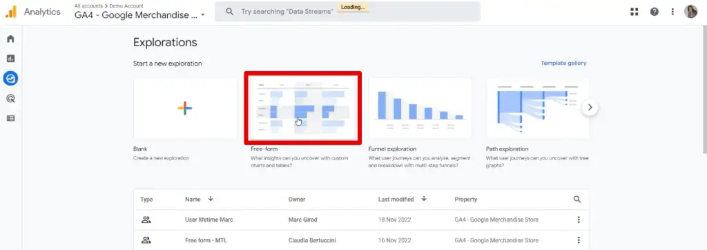 Creating a free-form exploration report