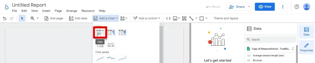 Creating a table visualization