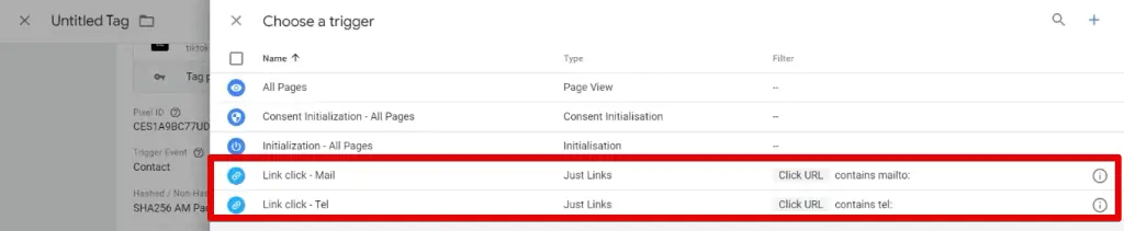 Custom link click triggers