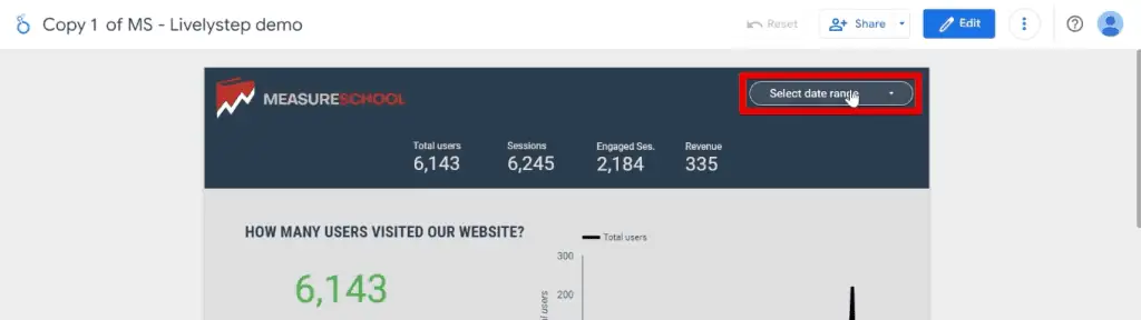 Date range control in the reference dashboard