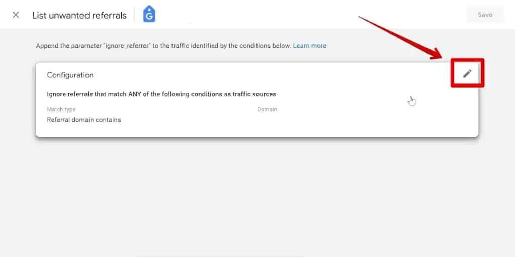 Entering the list unwanted referrals configuration