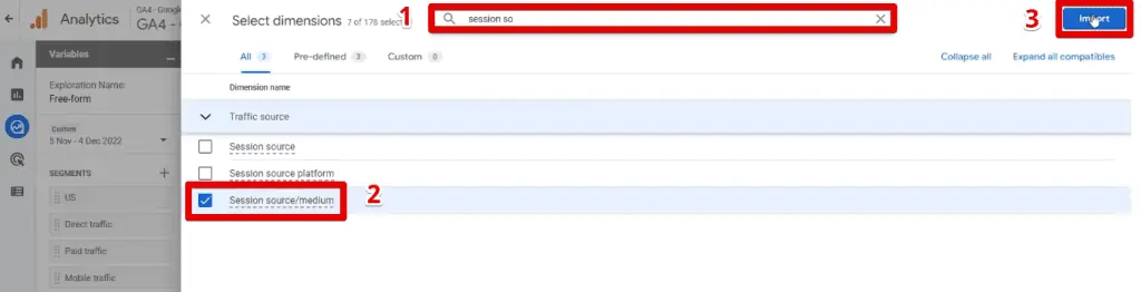 Importing the session source/medium dimension