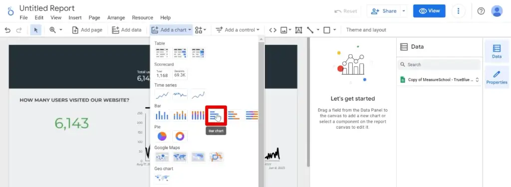 Inserting a bar chart into the dashboard