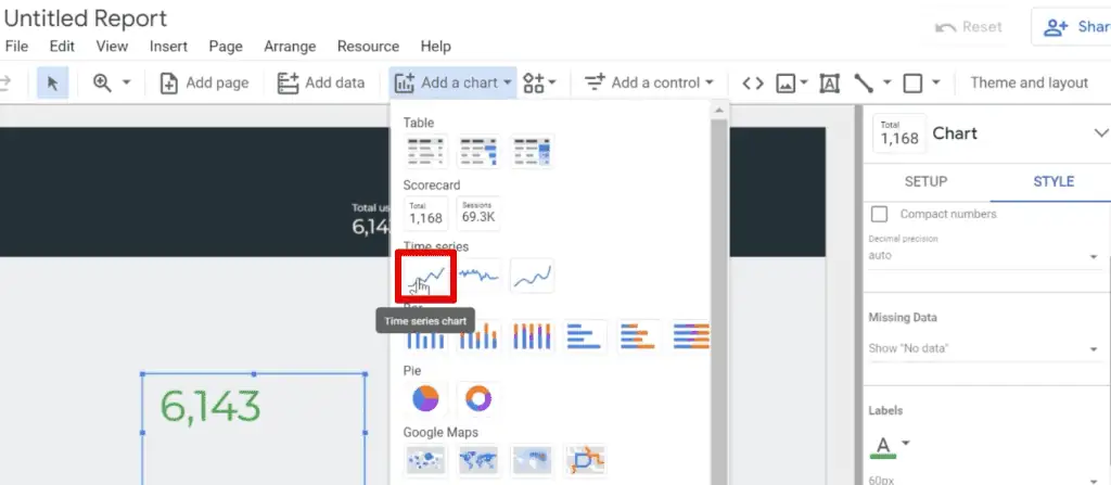 Inserting a time series chart into the dashboard