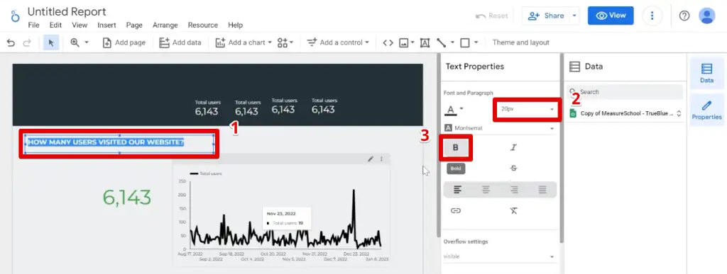 Inserting and formatting the section header text