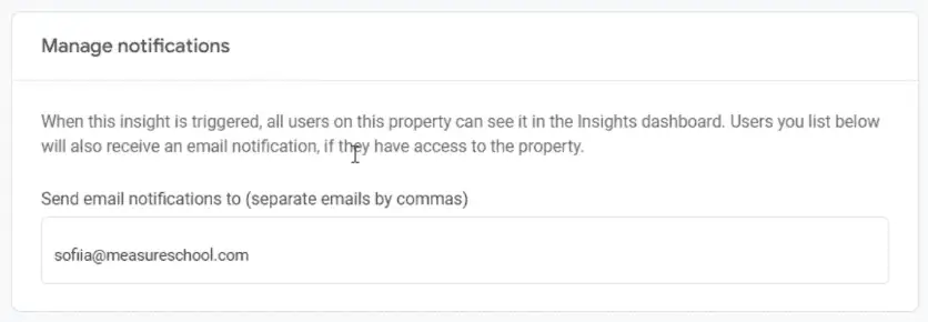 Managing notifications for when the custom insight is triggered