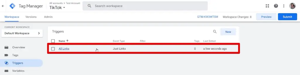 Modifying the all links trigger