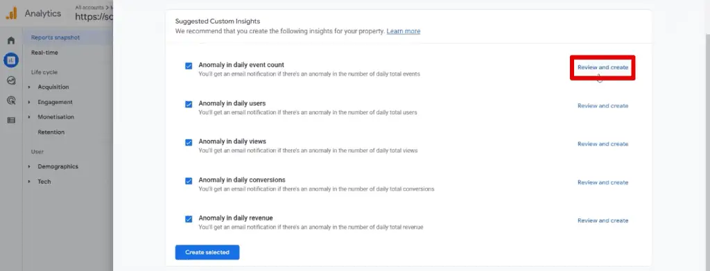 Modifying the suggested custom insights