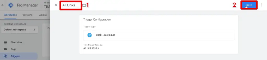 Naming and saving the generic link click trigger