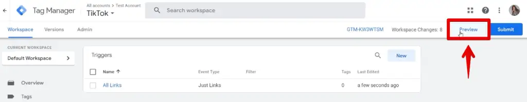 Previewing the changes made to the container