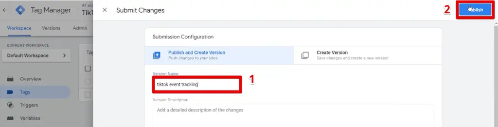 Providing a version name and publishing the tags