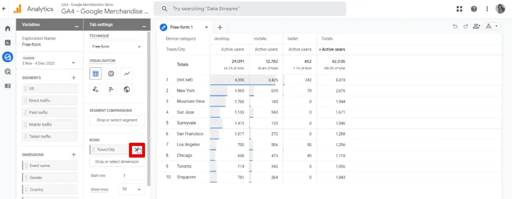 Removing the pre-populated data from the free-form exploration report