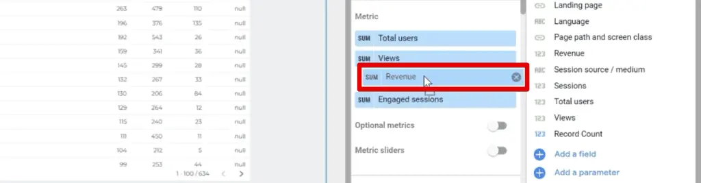 Reordering the metrics shown in the table