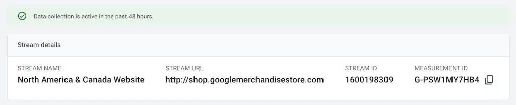 Screenshot of Google merchandise store’s measurement id in GA4