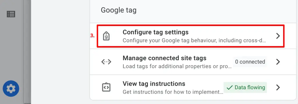 Screenshot showing where to find session time-out settings in GA4