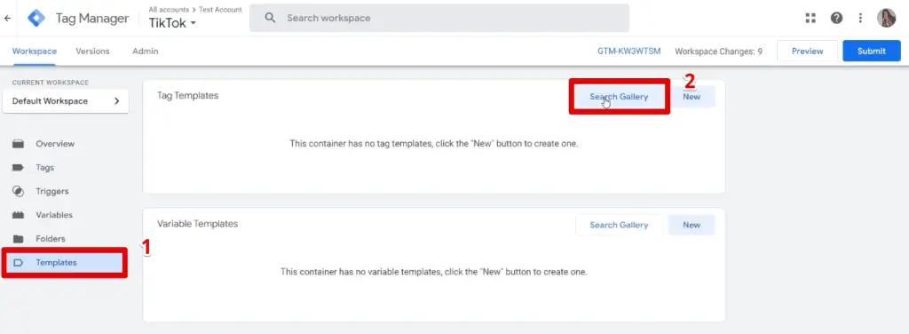 Searching the tag template gallery