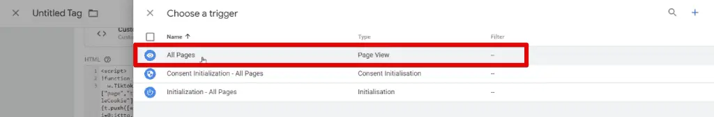 Selecting all pages trigger