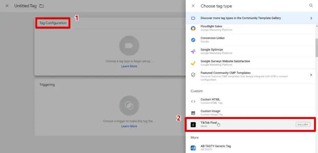 Selecting the TikTok pixel tag configuration
