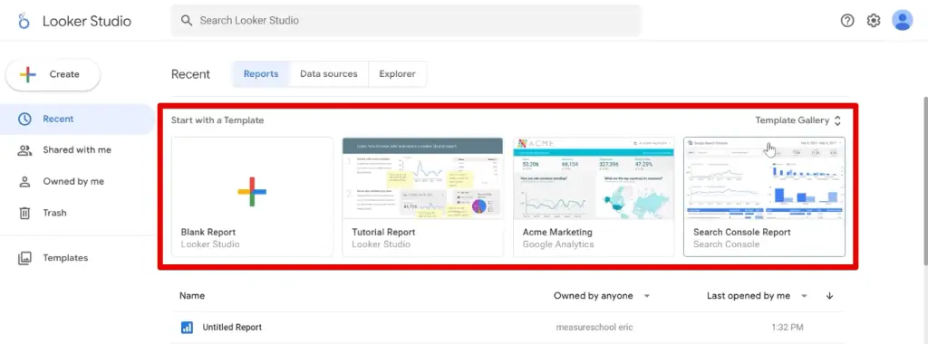 Starting a dashboard with a template from the template gallery