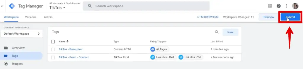 Submitting a live version of the tags