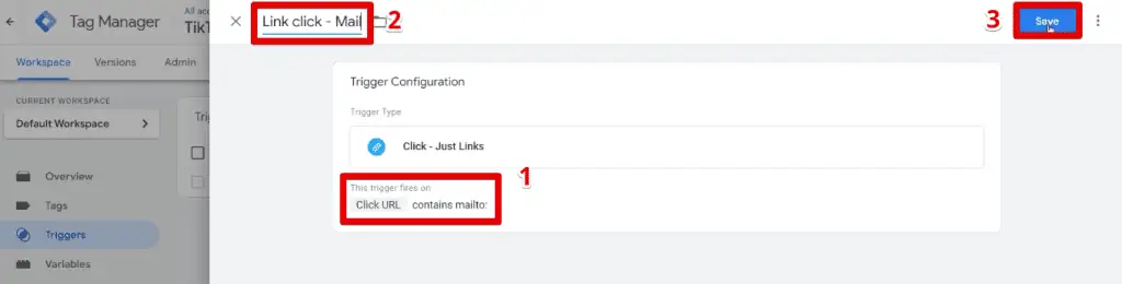 Trigger configuration for email link clicks