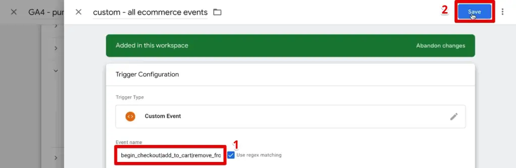 Using RegEx for the custom event trigger