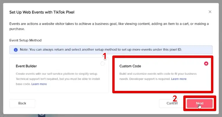 Using a custom code to set up web events with the TikTok pixel