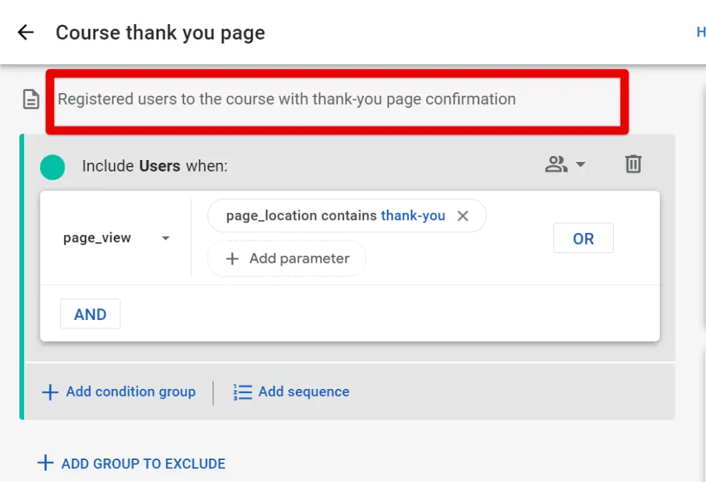 Add audience description in the audience builder