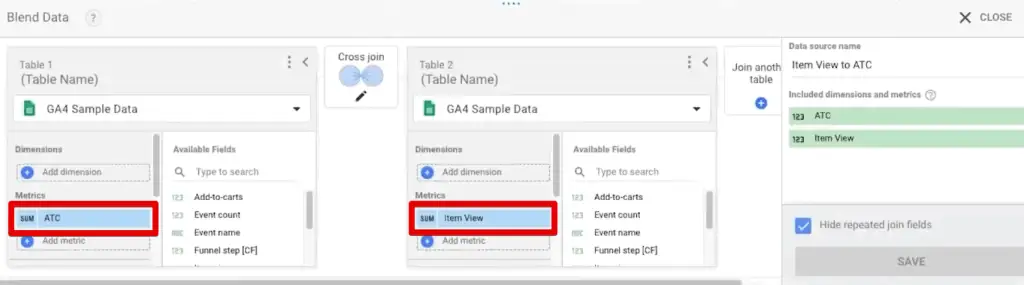 Add to cart and item view metrics in the data blend
