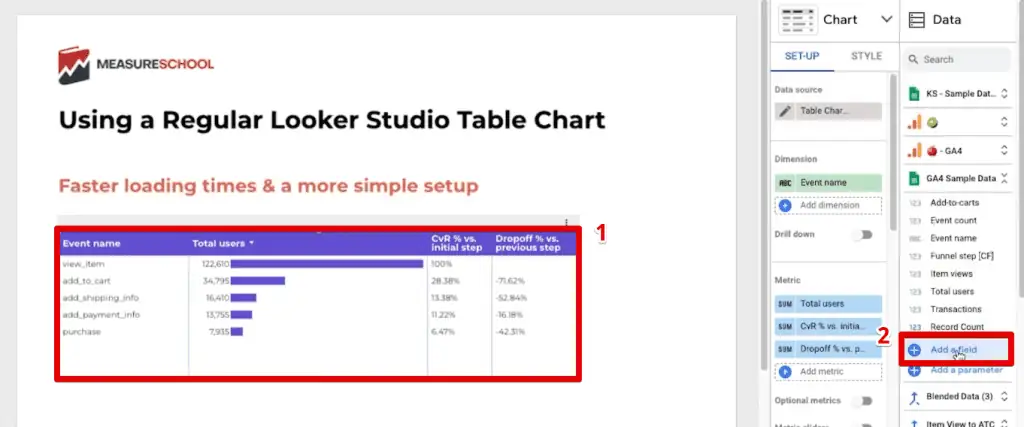 Adding a calculated field to the GA4 sample data source