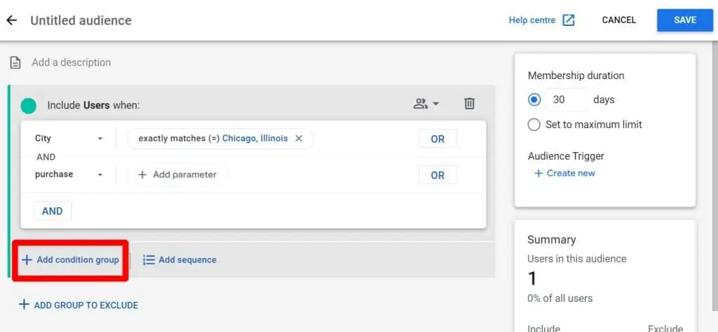 Adding a new condition group