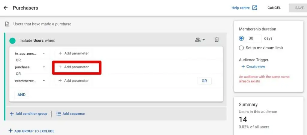 Adding an audience parameter
