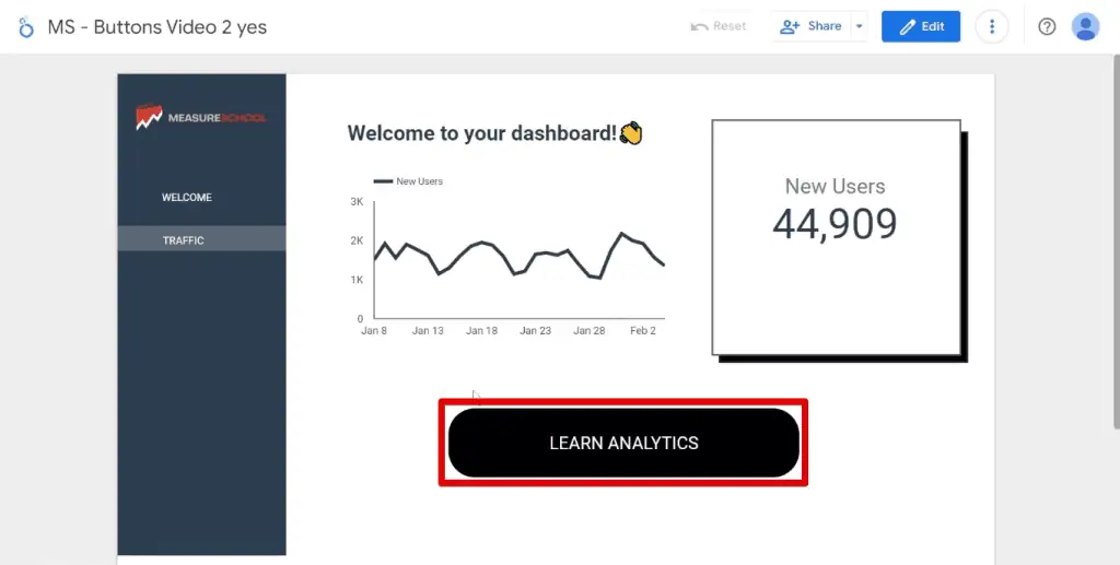Button with hover effect in the example dashboard