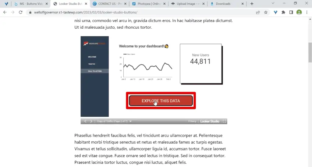 Call to action button in the embedded Looker Studio dashboard