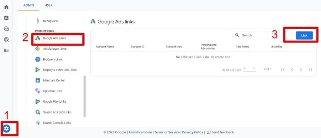 Clicking the Google Ads links link button