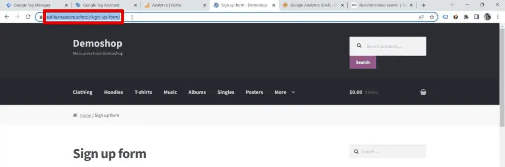 Copying the sign-up form URL