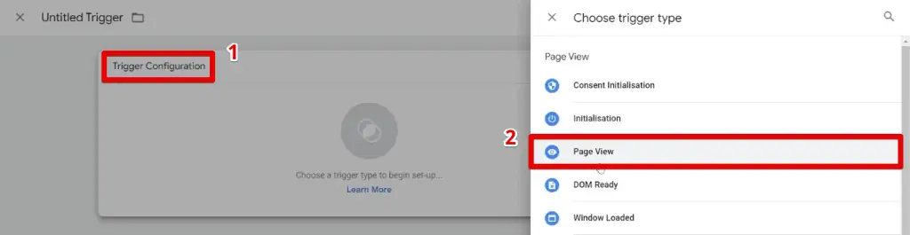 Creating a page view trigger configuration