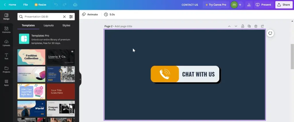 Custom button image in Canva