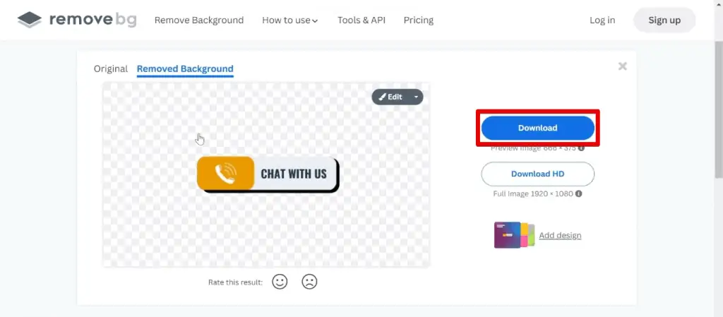 Downloading the edited image from remove.bg