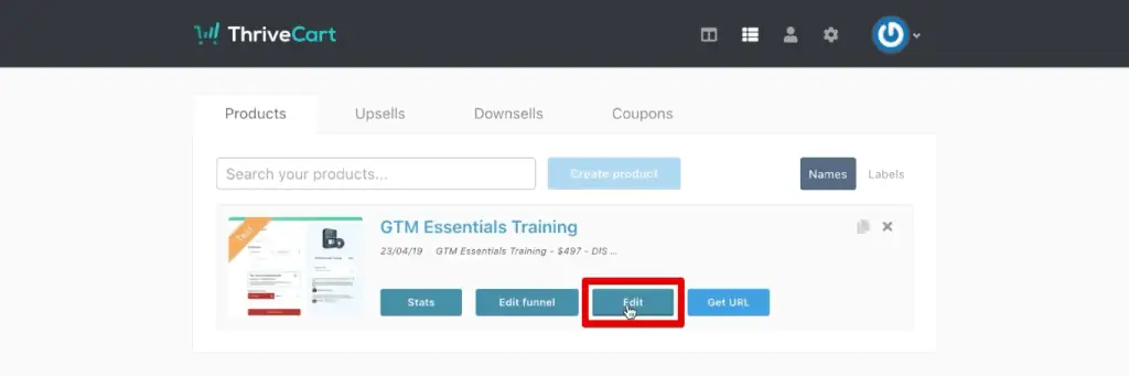 Edit section of the product