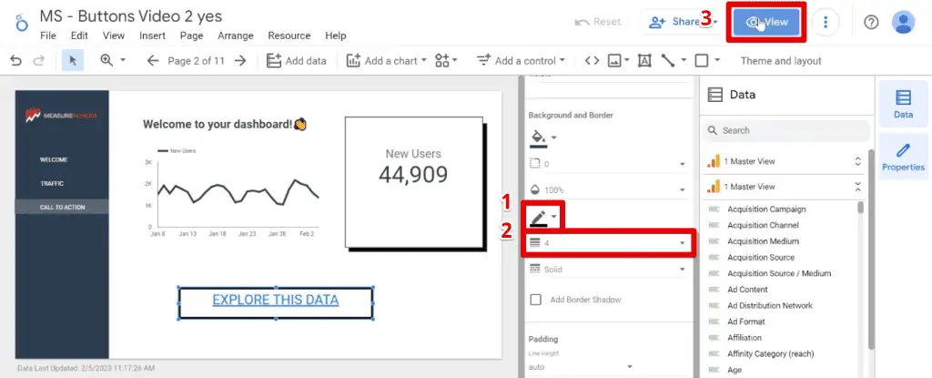 Editing the border settings of the basic button and previewing it