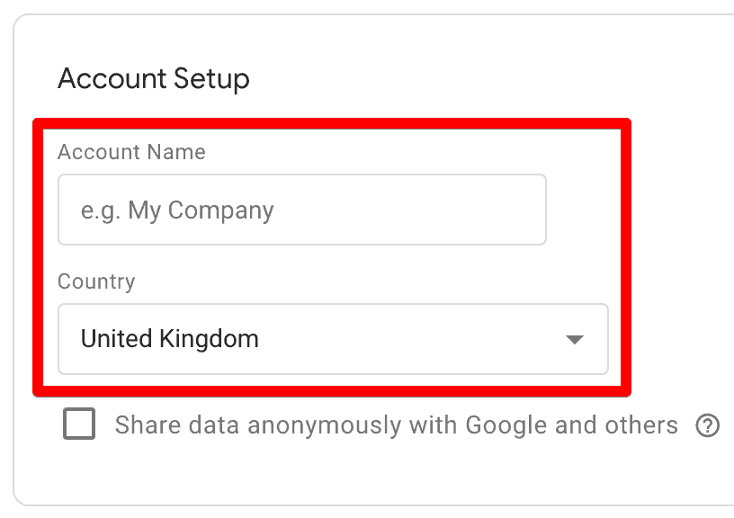 GTM account setup interface