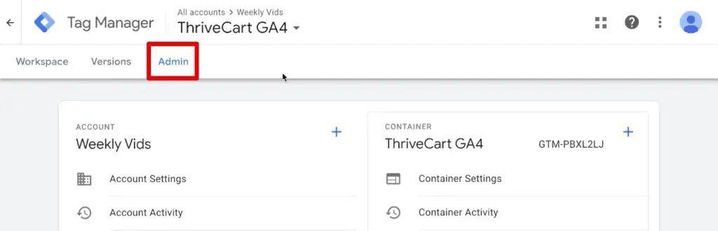 Going to the GTM admin section