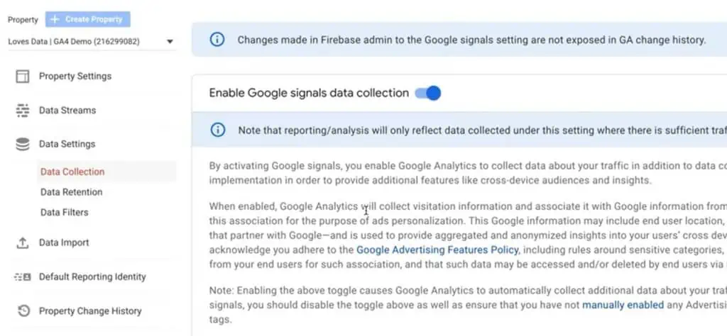 Google signals turned on