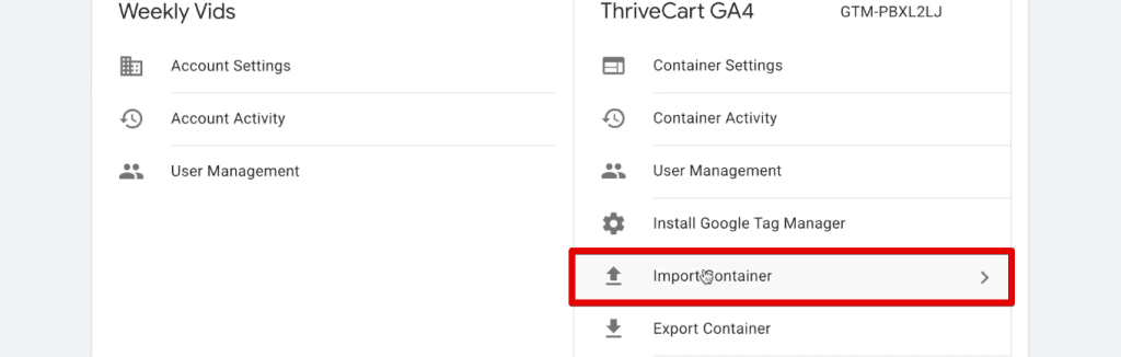 Importing a GTM container