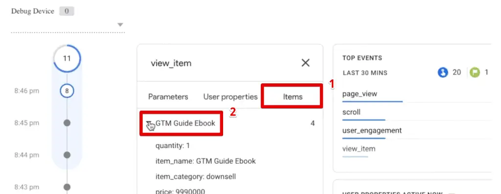 Information on the item viewed in the view_item event