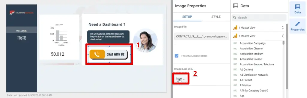 Inserting an image link URL for the custom button